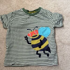 Mini Boden Kids Green Striped Bee Appliqué Tee